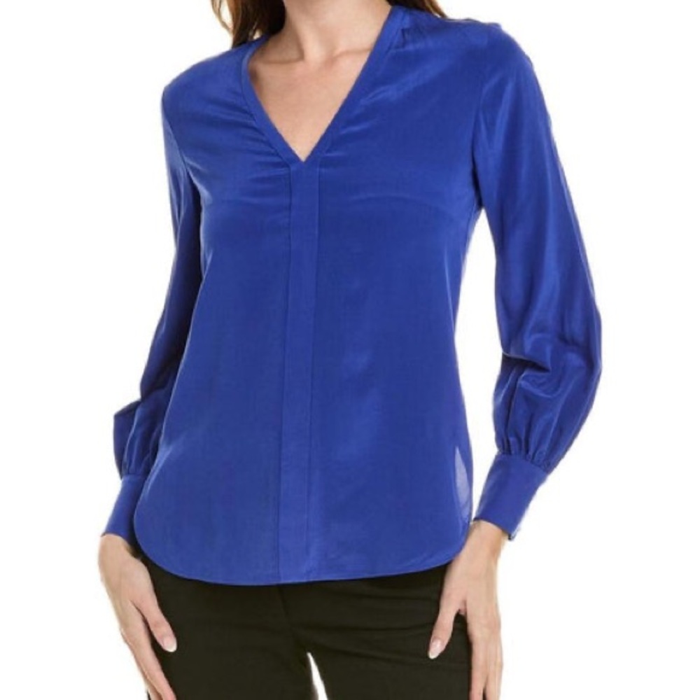 MaxMara Cobalt Blue V-Neck Long Sleeve Blouse